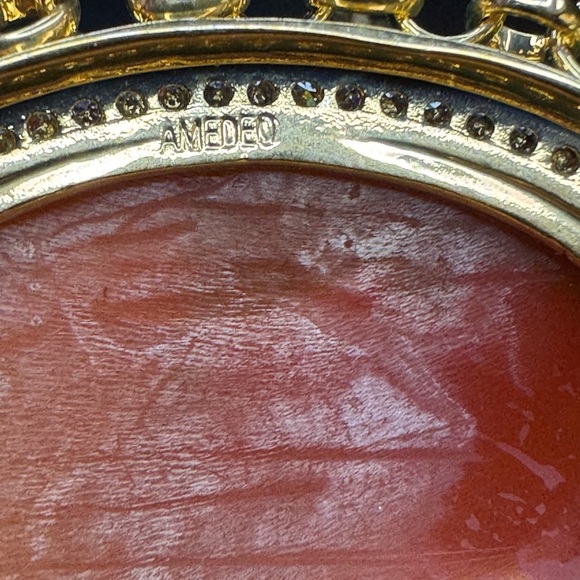 Amedeo Pave CZ Cameo Carved Large Pendant w/ Gold tone Chain - Picture 4 of 4